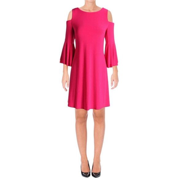 Lauren Ralph Lauren Womens Cold-Shoulder Fucshia A-Jersey Dress NWT Size 4 - Picture 1 of 9